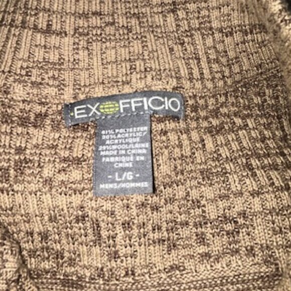Exofficio 1/2 Zip Mens Wool Blend Sweater Pull-over Brown Mock Large - Picture 3 of 7